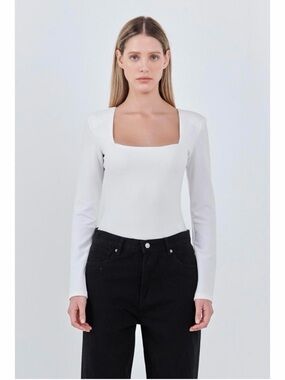 GREY LAB White Long-Sleeve Square Neck Bodysuit